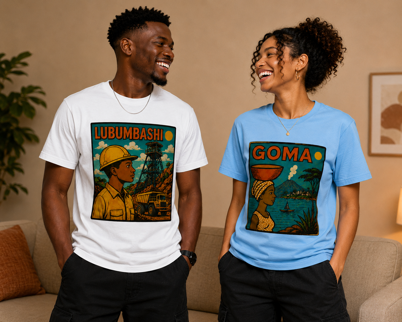 Models wearing Lubumbashi and Goma Congo Represent T-shirts
